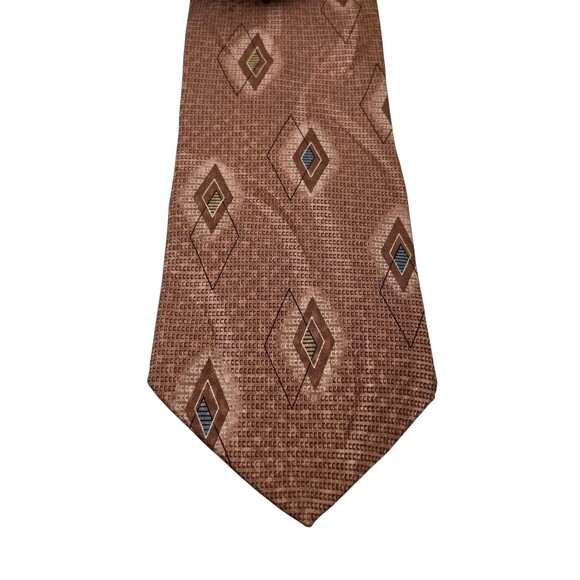 Puritan Tie Terracotta Geometric Diamond Pattern 100% Silk NWT - Picture 2 of 5